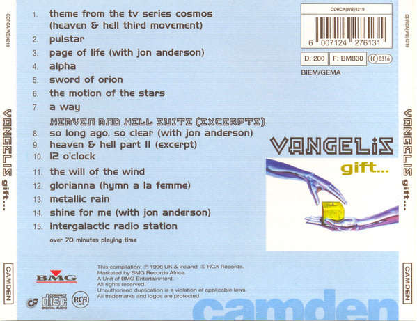 VANGELIS Gift... SOUTH AFRICA Cat# CDRCA(WB)4219