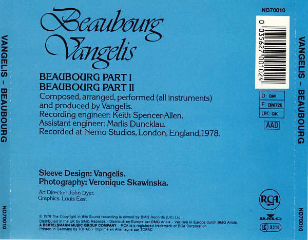VANGELIS Beaubourg EUROPE Cat# ND70010