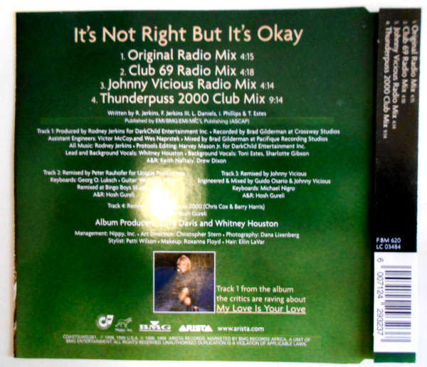 WHITNEY HOUSTON It`s Not Right But It`s Okay CD Single