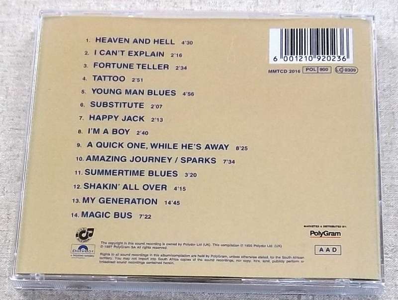 THE WHO Live at Leeds SOUTH AFRICA Rare Out of Print CD Cat# MMTCD 2016