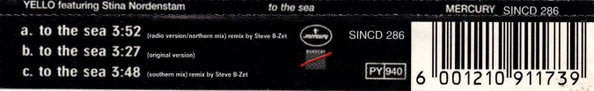 YELLO Featuring Stina Nordenstam  To The Sea CD Single (VG+)