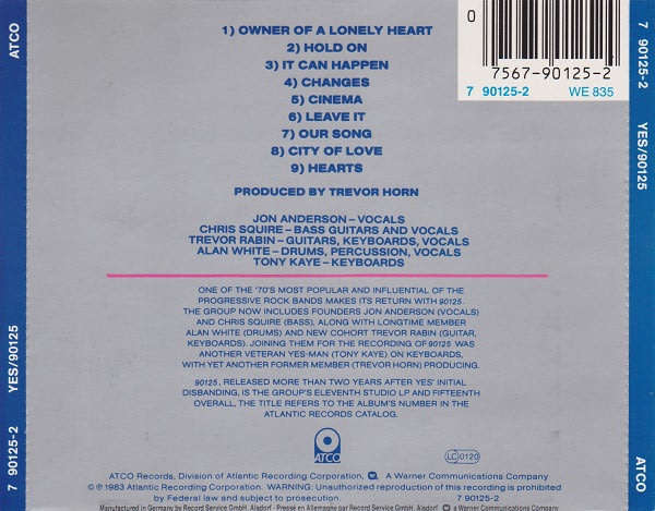 YES 90125 European CD Reissue