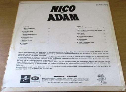 NICO en ADAM Nico se Boerdans VINYL LP Record