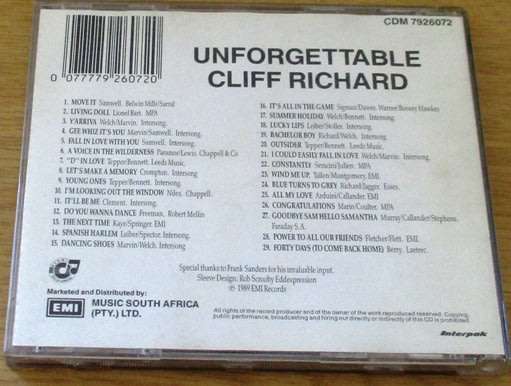 CLIFF RICHARD Unforgettable CD   [Shelf G x 25]