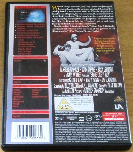 CULT FILM: Some Like it Hot DVD [DVD BOX 8] Marilyn Monroe Tony Curtis Jack Lemmon