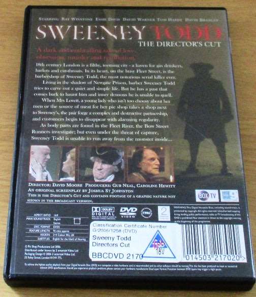 CULT FILM: Sweeney Todd The Director`s Cut DVD [DVD BOX 8] Ray Winstone