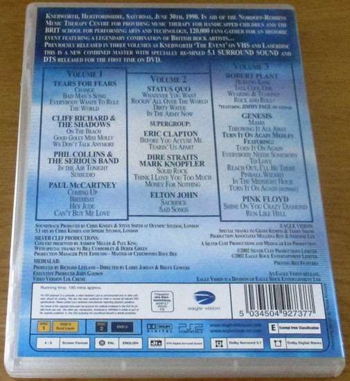Live at KNEBWIRTH Parts 1, 2 + 3 Tears for Fears Eric Clapton Dire Straits Pink Floyd Status Quo DVD