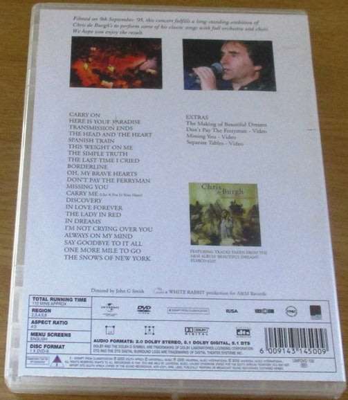 CHRIS DE BURGH Beautiful Dreams Live DVD