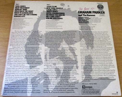GRAHAM PARKER and the RUMOUR The Best Of LP VINYL RECORD