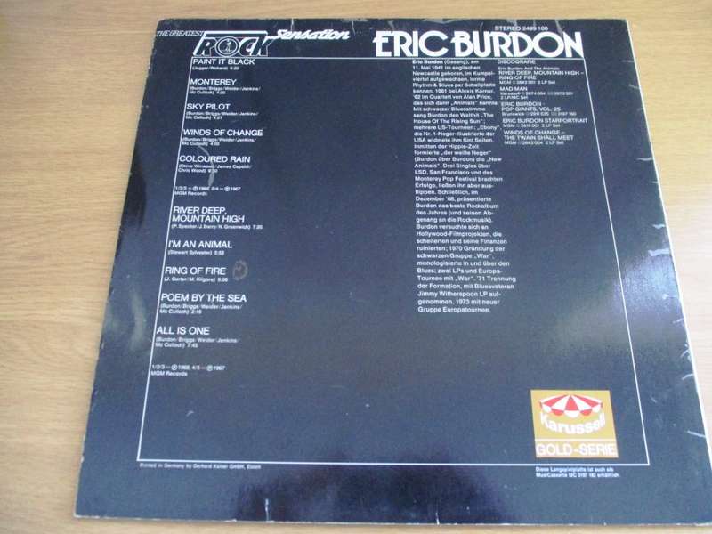 ERIC BURDON Rock Sensation VINYL LP RECORD