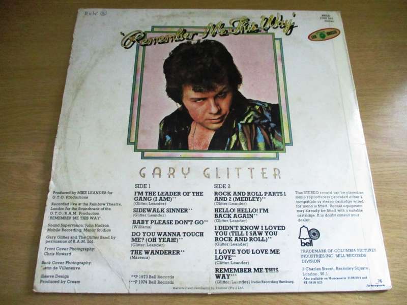 GARY GLITTER Remember Me This Way VINYL LP RECORD
