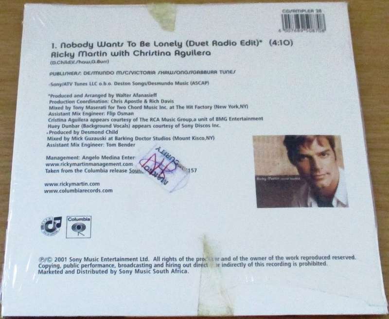 RICKY MARTIN WITH CHRISTINA AGUILERA Nobody Wants to be Lonely CD Single [Shelf BB CD singles]