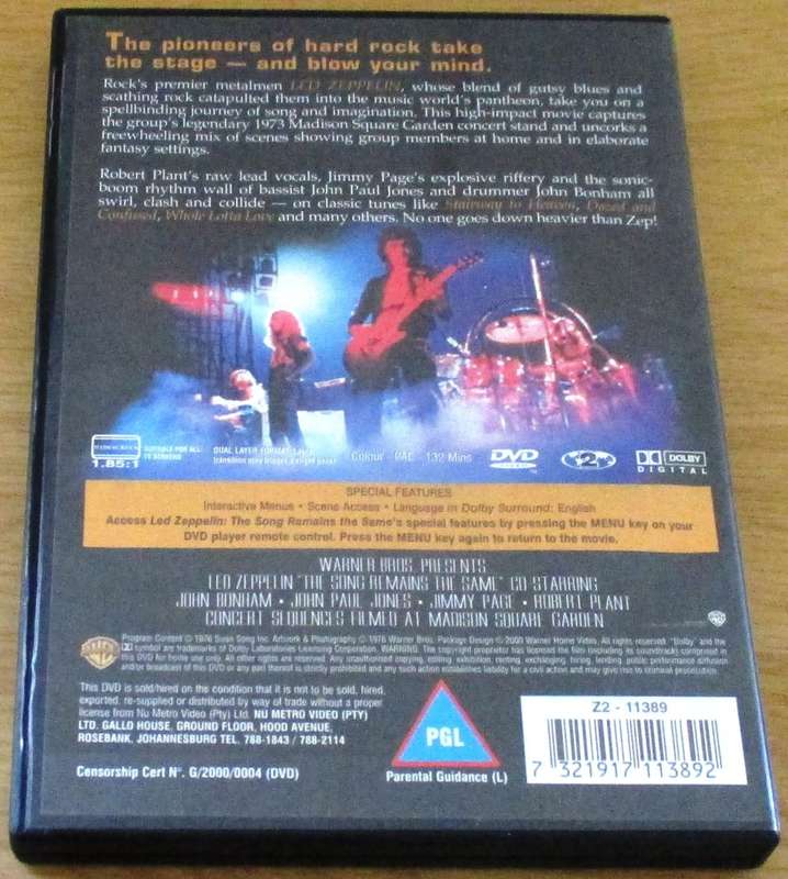LED ZEPPELIN The Song Remains the Same DVD