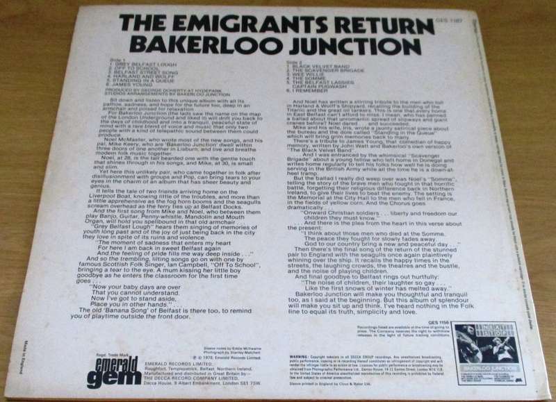 THE EMIGRANTS RETURN Bakerloo Junction VINYL LP RECORD