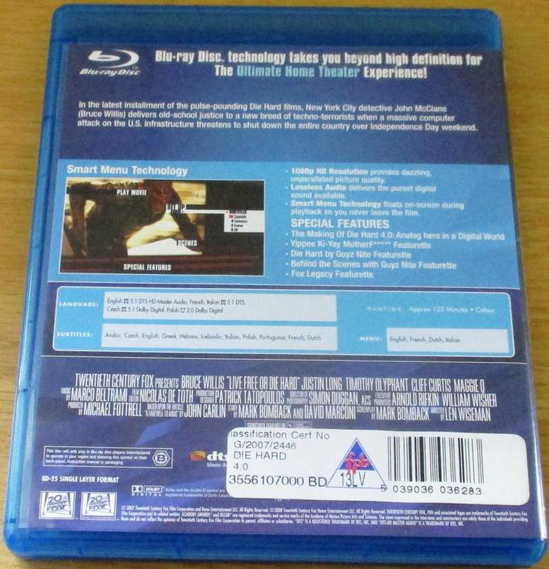DIE HARD 4.0 Bruce Willis BLU RAY [BLU RAY SHELF]