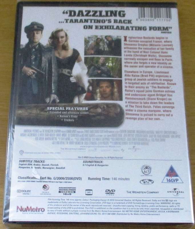 INGLOUROUS BASTERDS Brad Pitt DVD [NEW BB DVD SHELF]