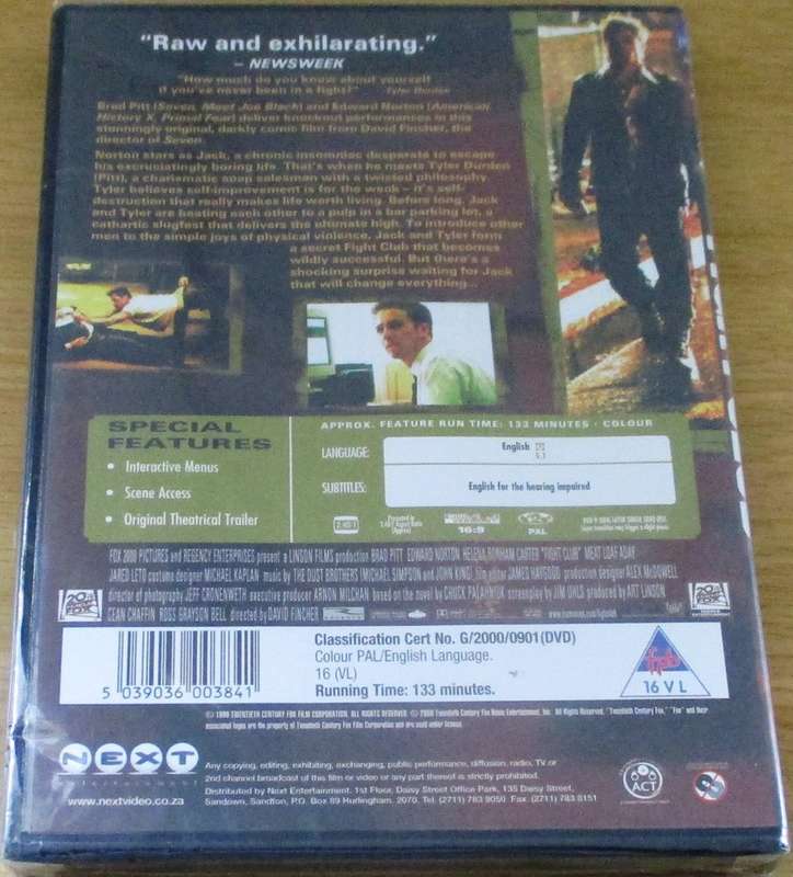 CULT FILM: FIGHT CLUB DVD [Brad Pitt Edward Norton NEW BB DVD SHELF]