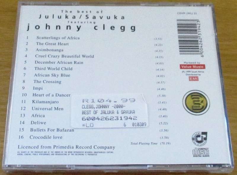 Best of JOHNNY CLEGG / JULUKA / SAVUKA CD  (msr]