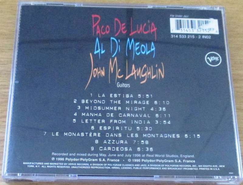 PACO DE LUCIA + AL DI MEOLA + JOHN McLAUGHLIN The Guitar Trio CD