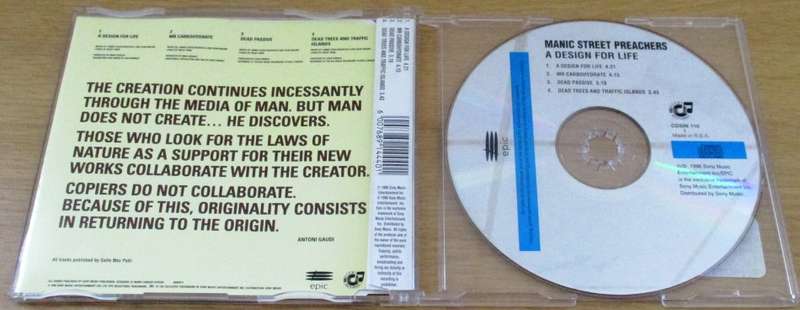 MANIC STREET PREACHERS A Design for Life One CD Single [Shelf G Box 2]