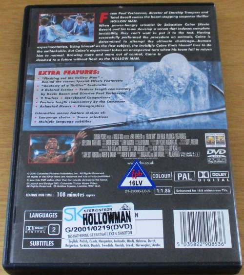 CULT FILM: HOLLOW MAN Kevin Bacon  [DVD BOX 8]