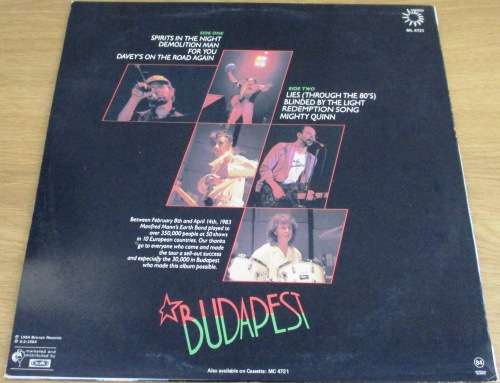 MANFRED MANN`S EARTH BAND Budapest VINYL LP RECORD