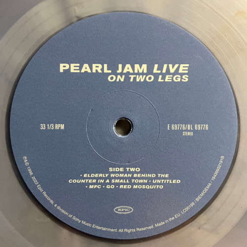 PEARL JAM Live on Two Legs 2xLP CLEAR Translucent Ltd Ed. VINYL Record