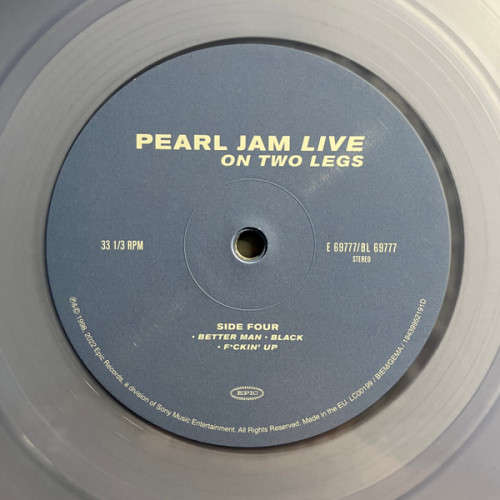 PEARL JAM Live on Two Legs 2xLP CLEAR Translucent Ltd Ed. VINYL Record