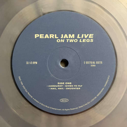 PEARL JAM Live on Two Legs 2xLP CLEAR Translucent Ltd Ed. VINYL Record