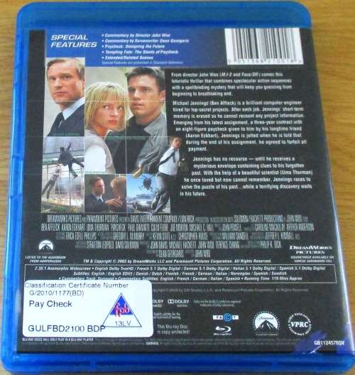 PAYCHECK Ben Affleck Blu Ray   [BLU RAY SHELF]