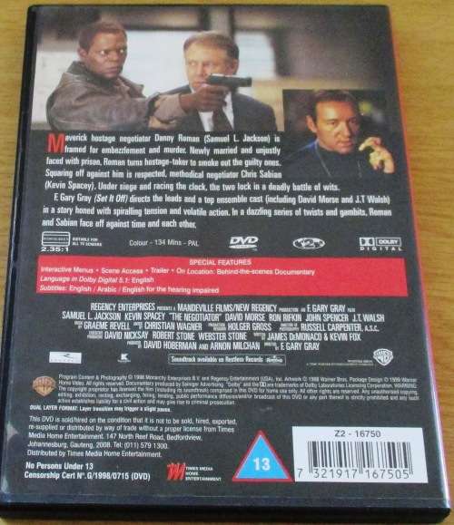 CULT FILM: THE NEGOTIATOR Kevin Spacey Samuel L Jackson [DVD BOX 1]