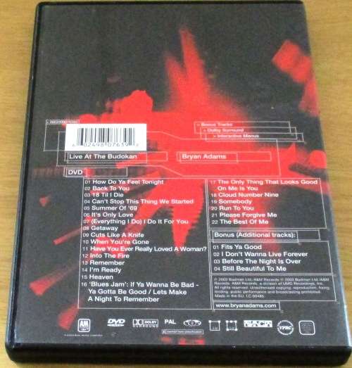 BRYAN ADAMS LIve at the Budokan Japan 2000 DVD  [OFFICE DVD SHELF]