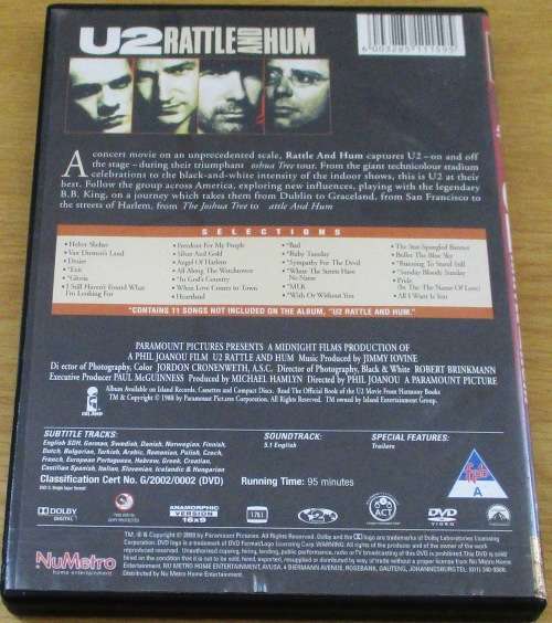 U2 Rattle and Hum  DVD  [OFFICE DVD SHELF]