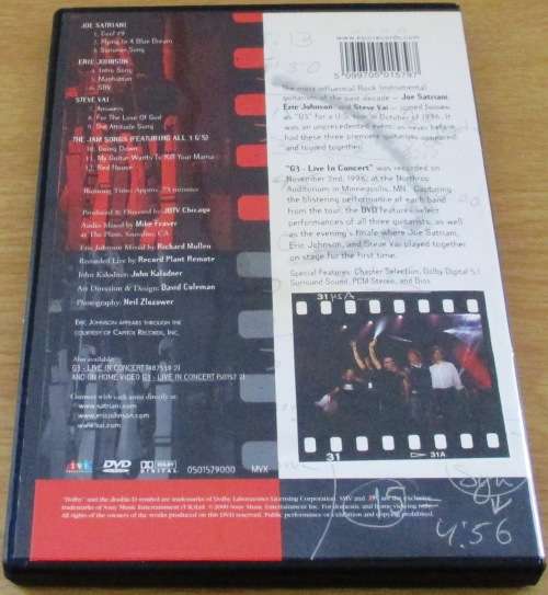 G3 Live in Concert Joe Satriani Eric Johnson Steve Vai DVD  [OFFICE DVD SHELF]