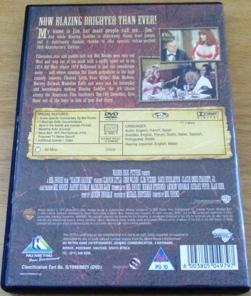 CULT FILM: BLAZING SADDLES Mel Brooks DVD [BOX H1]