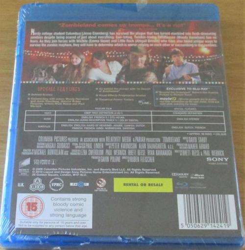 ZOMBIELAND Woody Harrelson Blu Ray [Shelf H]