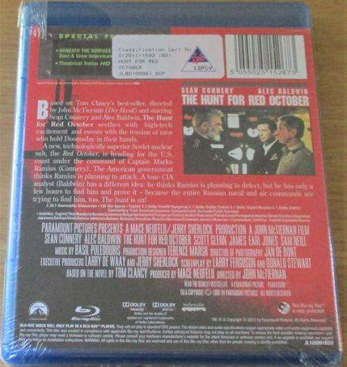THE HUNT FOR THE RED OCTOBER Sean Connery Alex Baldwin Blu Ray [Shelf H]