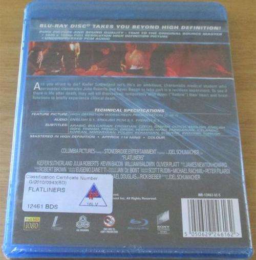 FLATLINERS Kevin Bacon Julia Roberts Kiefer Sutherland Blu Ray [Shelf H]
