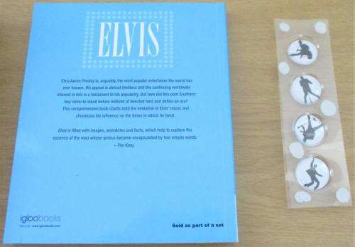 ELVIS The Definitive Guide to the King of Rock n Roll 224 page BOOK + 4 BADGES METAL TIN BOX SET