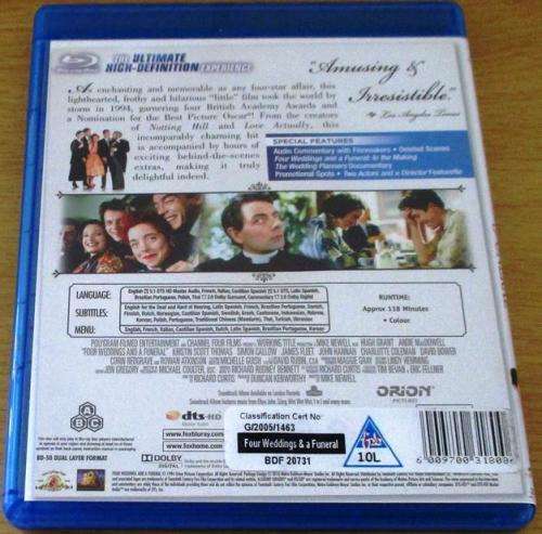 FOUR WEDDINGS AND A FUNERAL Hugh Grant Blu Ray