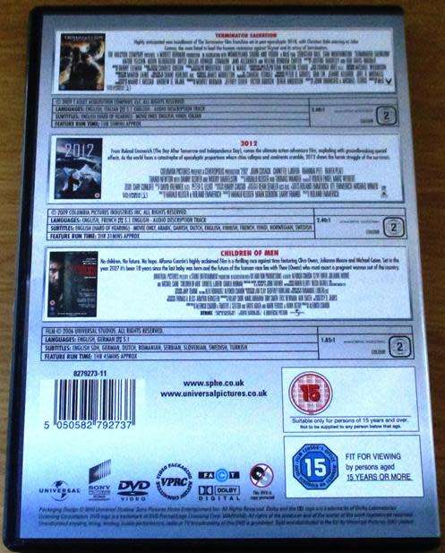 CULT FILM: TERMINATOR Salvation + 2012 + CHILDREN OF MEN 3xFILM BOX SET  [SHELF D2]