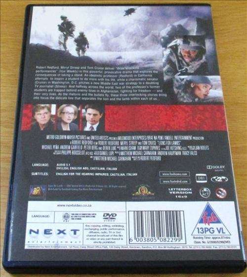 CULT FILM:  LIONS FOR LAMBS Robert Redford Meryl Streep Tom Cruise [DVD Box 13]