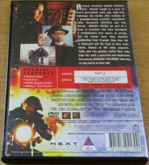 CULT FILM:  CHAIN REACTION Keanu Reeves Morgan Freeman  [DVD Box 12]