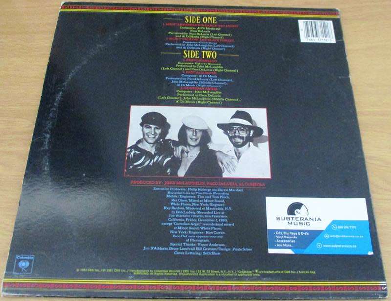 AL DI MEOLA JOHN McLAUGHLIN PACO DE LUCIA Friday Night in San Francisco Live LP VINYL RECORD