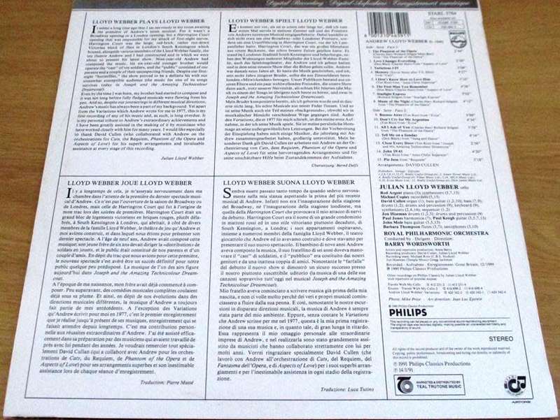 LLOYD WEBBER PLAYS LLOYD WEBBER LP VINYL RECORD