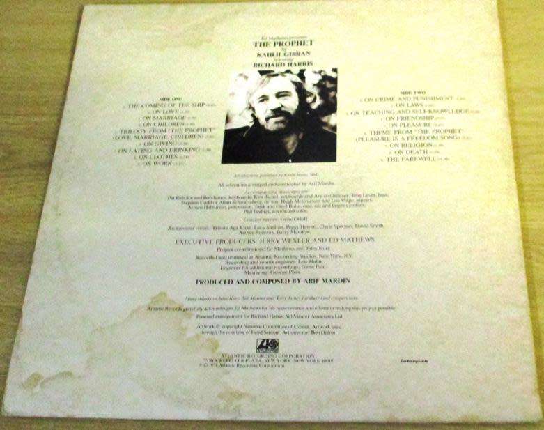 KAHLIL GIBRAN  The Prophet A Musical Interpretation featuring Richard Harris LP VINYL RECORD