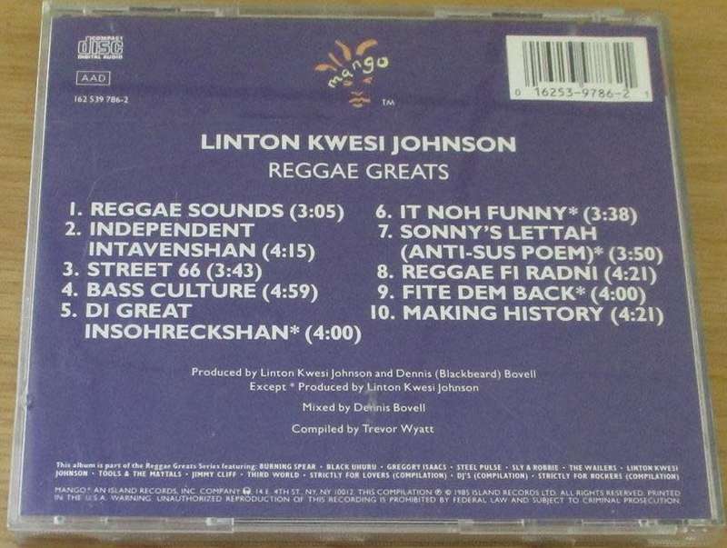 LINTON KWESI JOHNSON Reggae Greats CD [Shelf A]