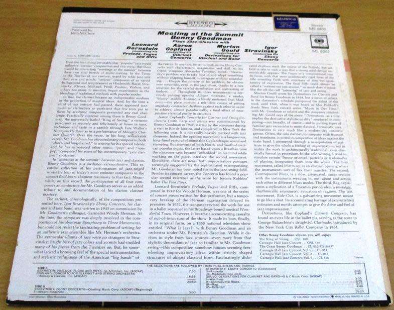 BENNY GOODMAN Meeting at the Summit Plays Jazz Classics LP VINYL RECORD