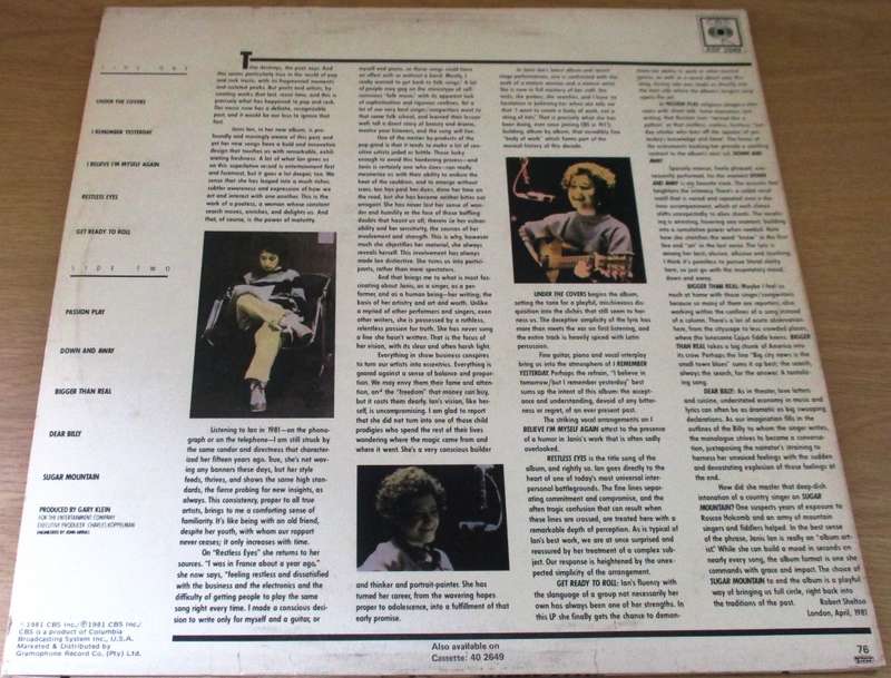JANIS IAN Restless Eyes LP VINYL RECORD [price sticker]