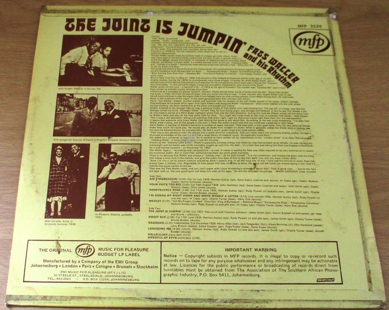 FATS WALLER and HIS RHYTHM The Joint is Jumpin` LP VINYL RECORD
